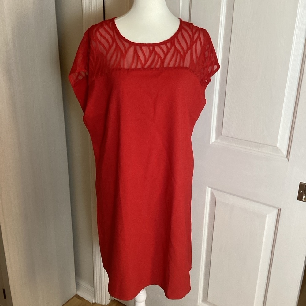 SHEIN NWT Red swim coverup with Sheer Neckline Sz XL
